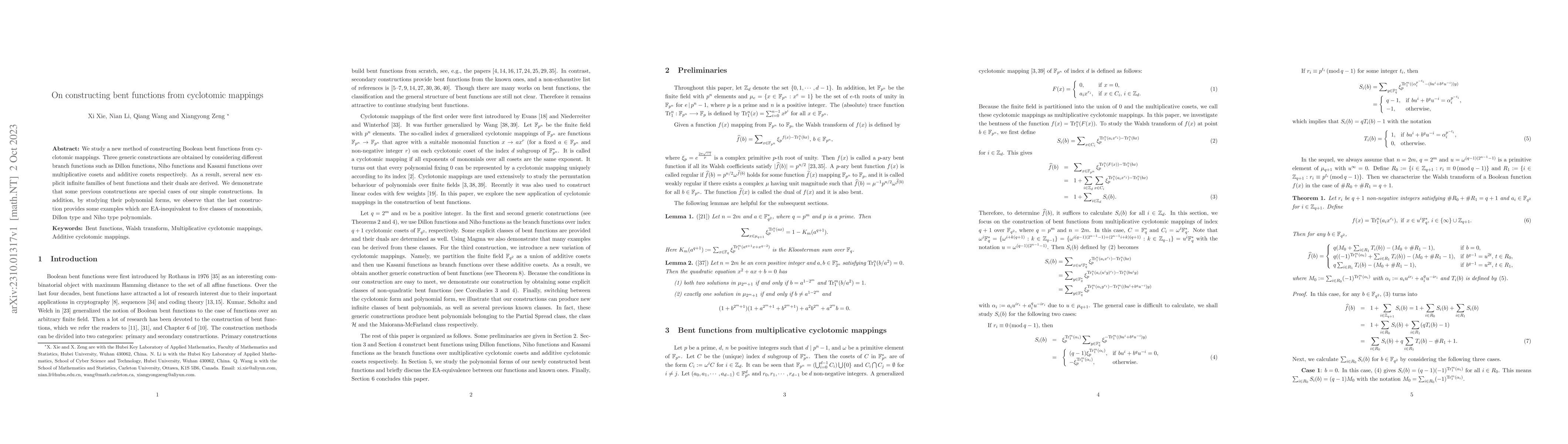 Thumbnail for On constructing bent functions from cyclotomic mappings