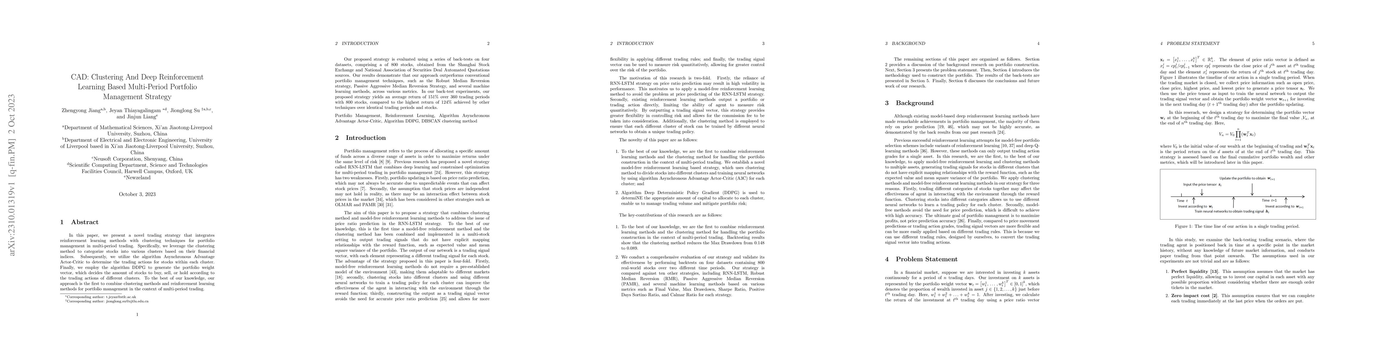 Thumbnail for CAD: Clustering And Deep Reinforcement Learning Based Multi-Period
  Portfolio Management Strategy