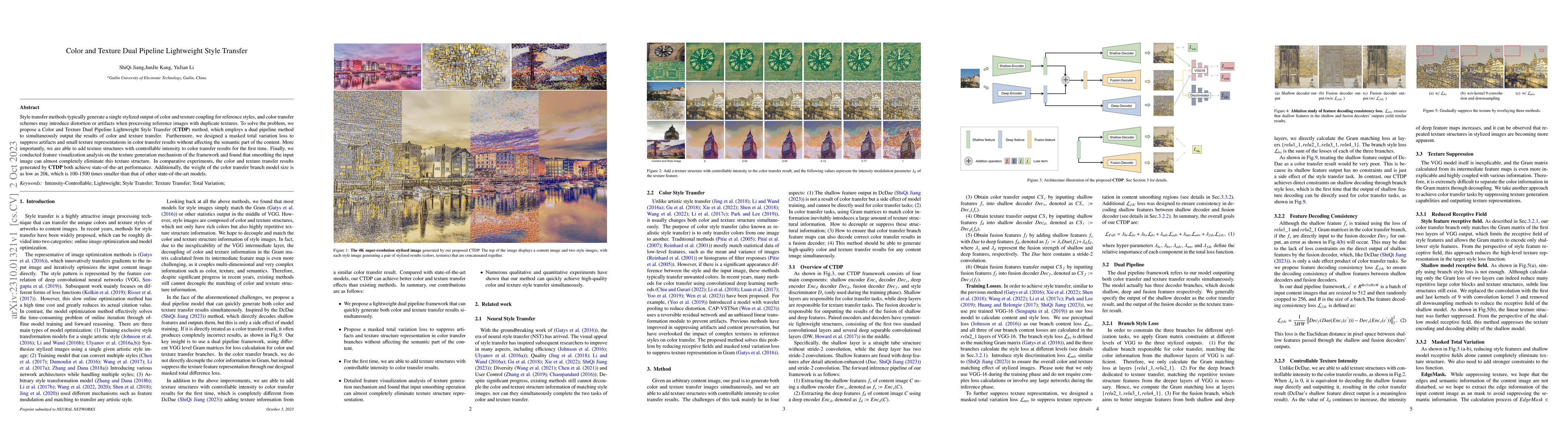 Thumbnail for Color and Texture Dual Pipeline Lightweight Style Transfer