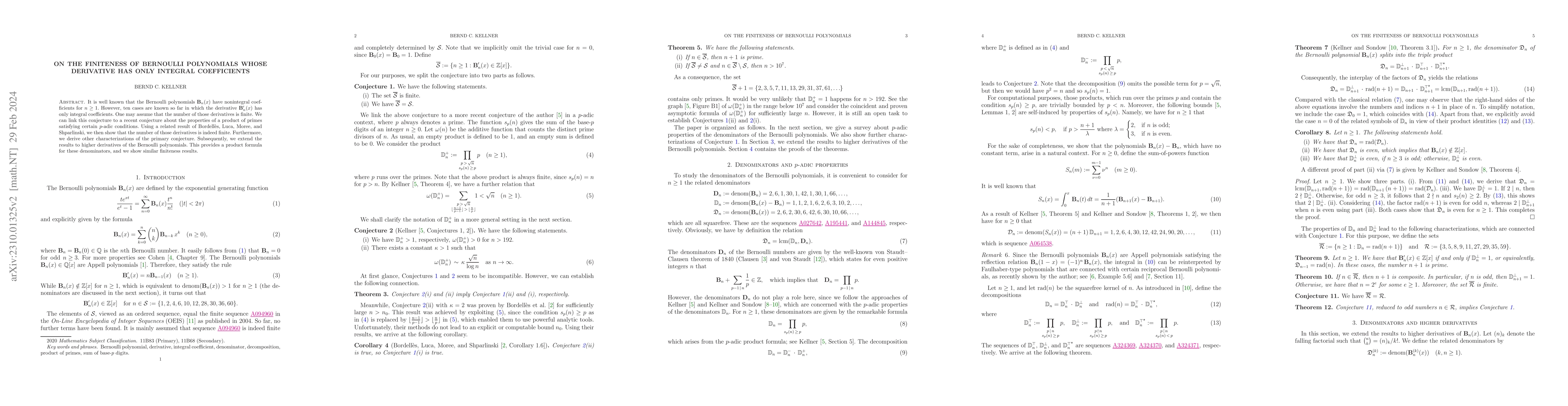 Thumbnail for On the finiteness of Bernoulli polynomials whose derivative has only
  integral coefficients
