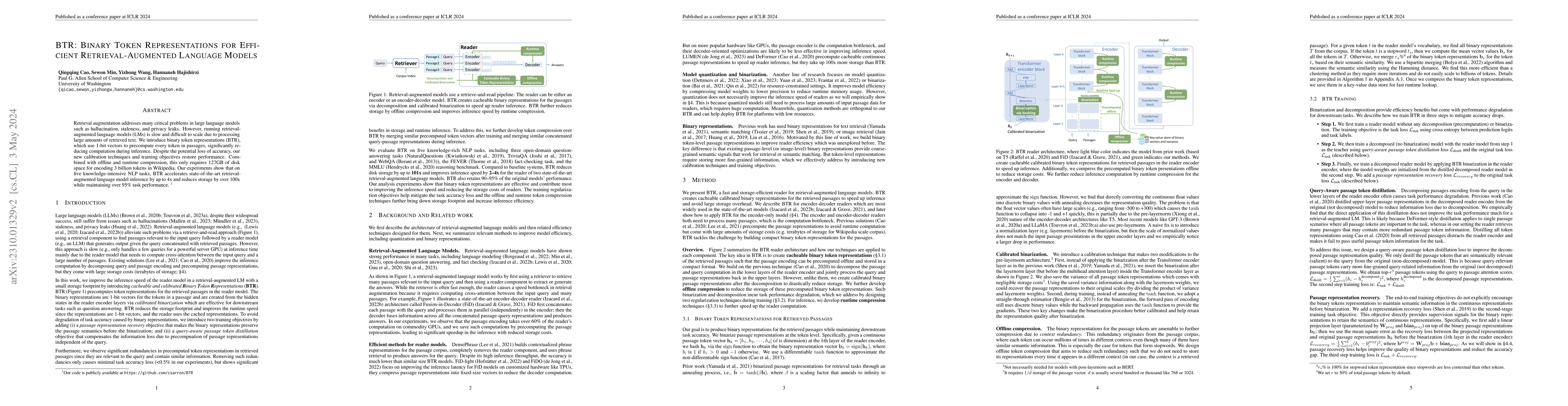 Thumbnail for BTR: Binary Token Representations for Efficient Retrieval Augmented
  Language Models
