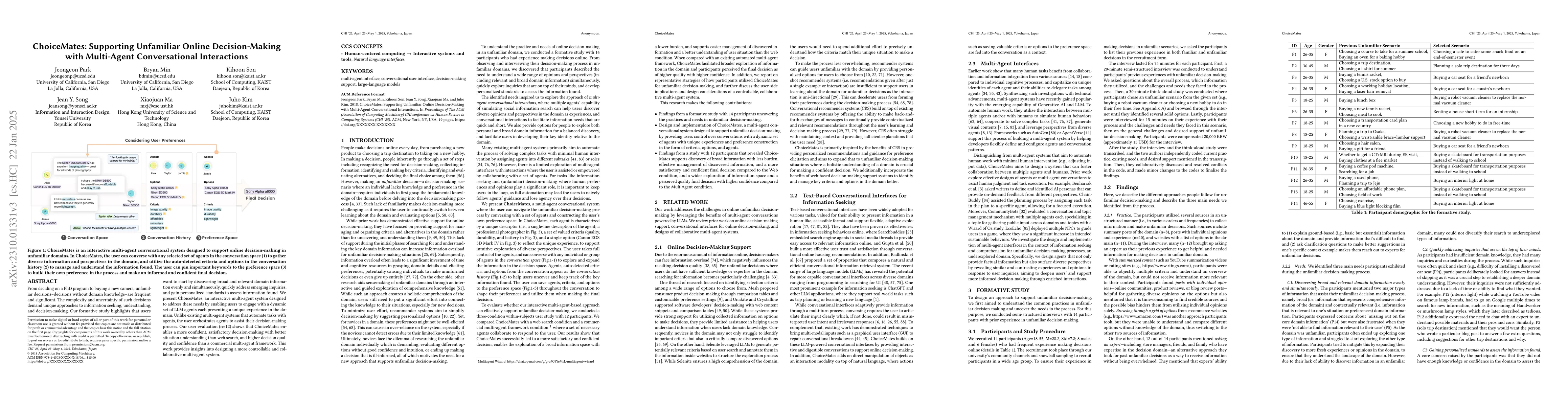 Thumbnail for ChoiceMates: Supporting Unfamiliar Online Decision-Making with
  Multi-Agent Conversational Interactions