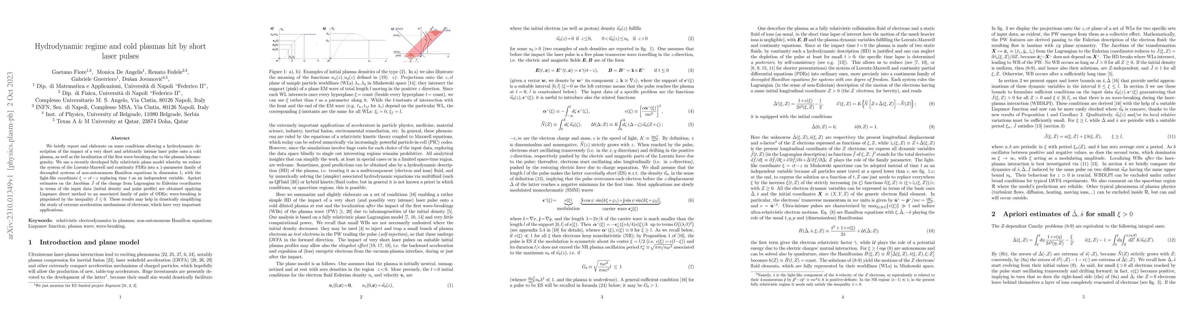 Thumbnail for Hydrodynamic regime and cold plasmas hit by short laser pulses
