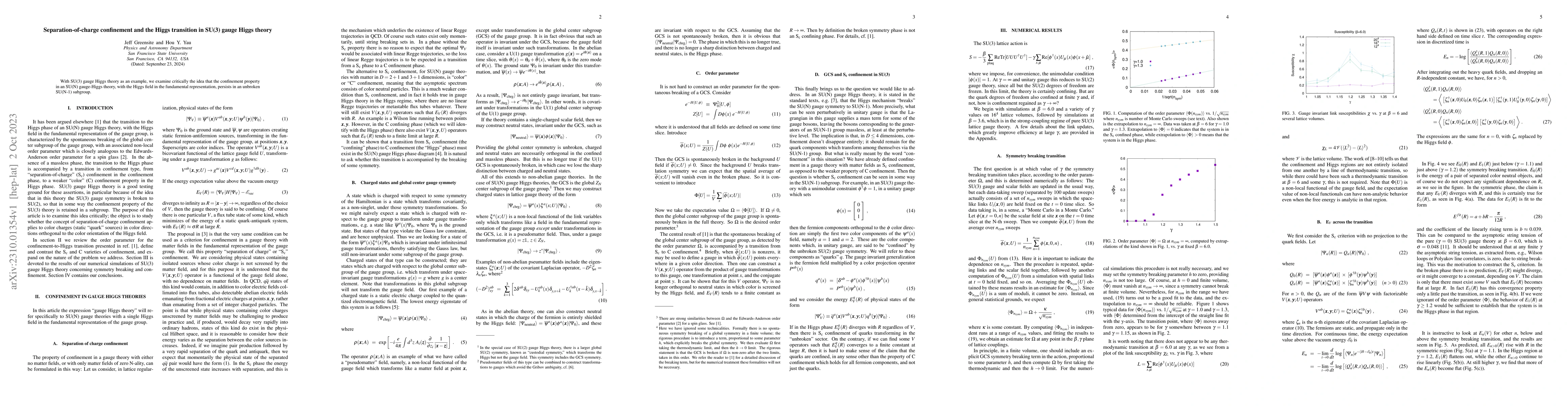 Thumbnail for Separation-of-charge confinement and the Higgs transition in SU(3) gauge
  Higgs theory