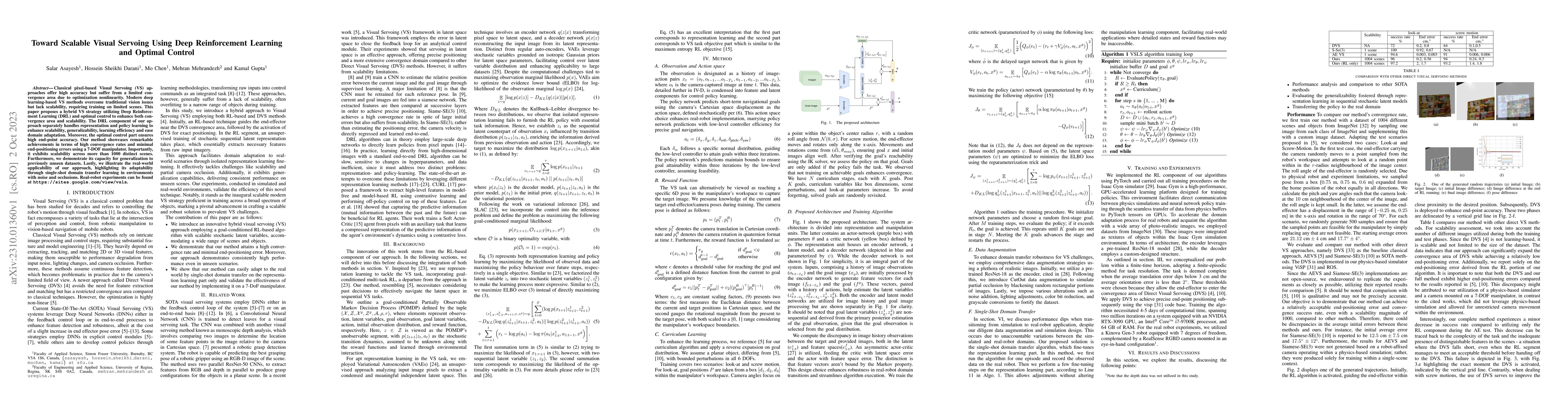 Thumbnail for Toward Scalable Visual Servoing Using Deep Reinforcement Learning and
  Optimal Control