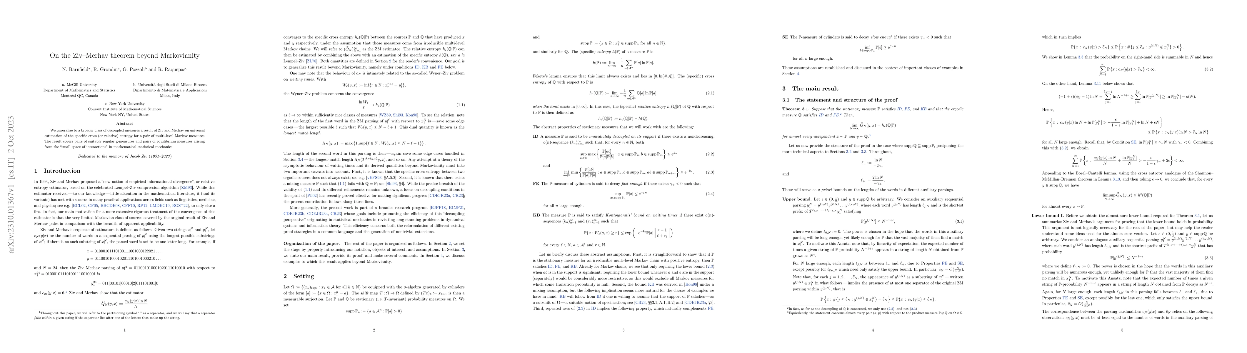 Thumbnail for On the Ziv-Merhav theorem beyond Markovianity