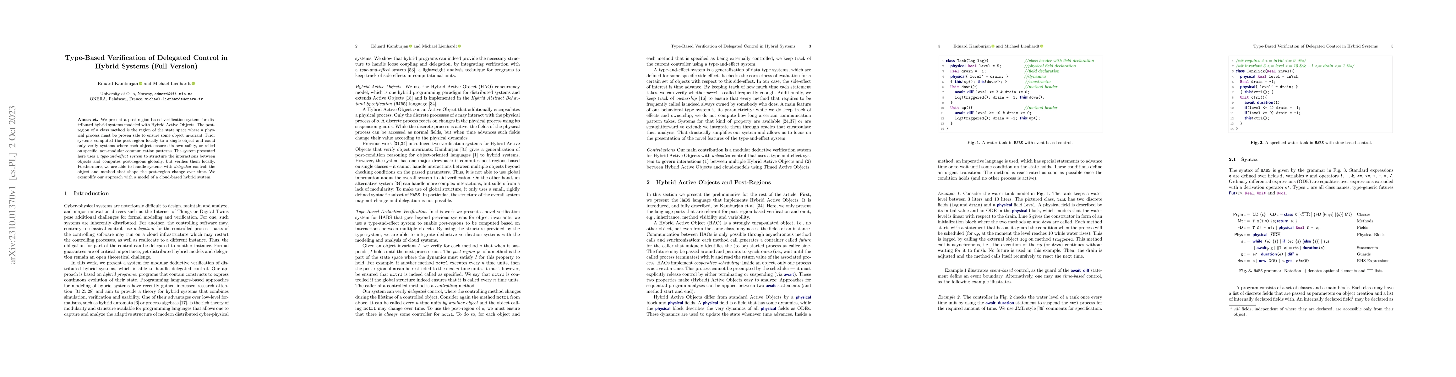 Thumbnail for Type-Based Verification of Delegated Control in Hybrid~Systems (Full
  Version)