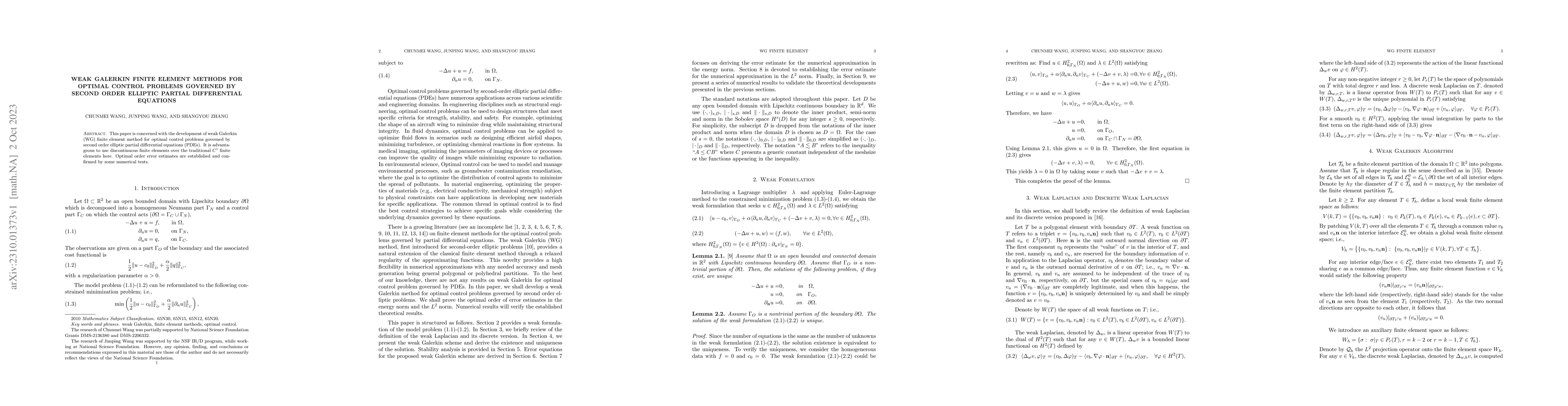 Thumbnail for Weak Galerkin Finite Element Methods for Optimal Control Problems
  Governed by Second Order Elliptic Partial Differential Equations