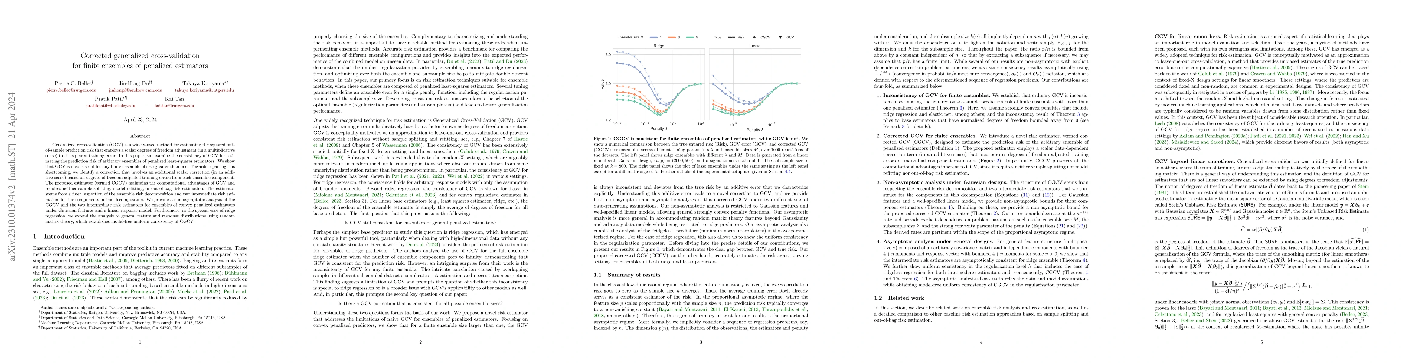 Thumbnail for Corrected generalized cross-validation for finite ensembles of penalized
  estimators