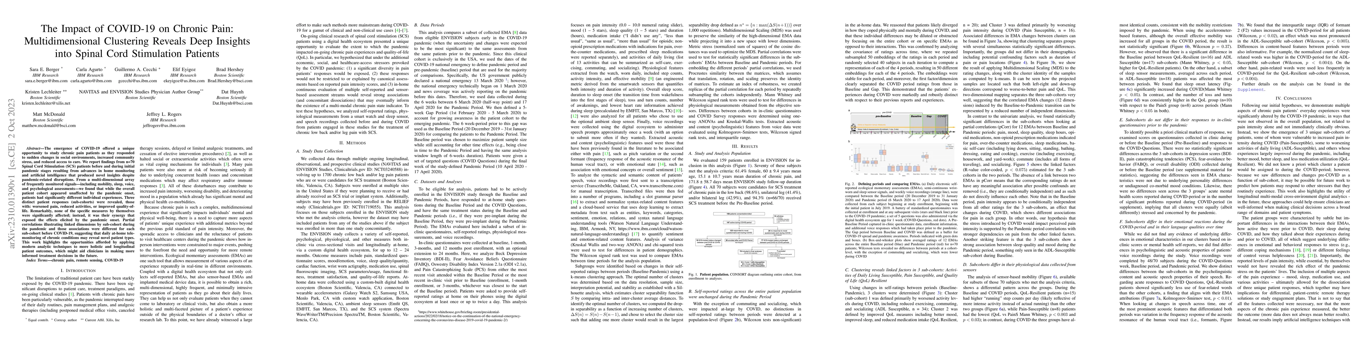 Thumbnail for The Impact of COVID-19 on Chronic Pain: Multidimensional Clustering
  Reveals Deep Insights into Spinal Cord Stimulation Patients