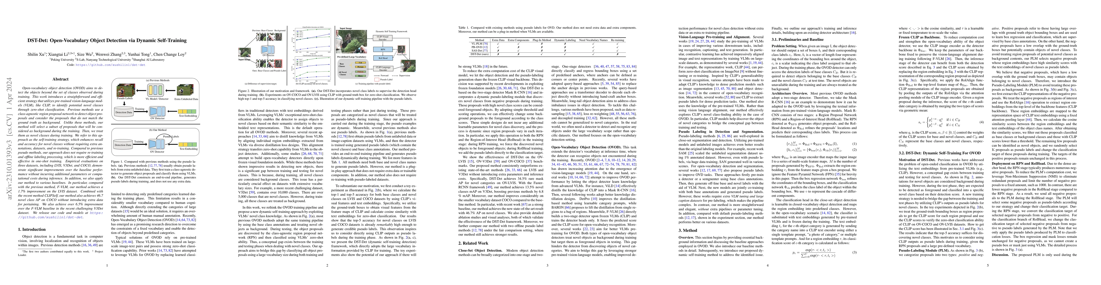 Thumbnail for DST-Det: Simple Dynamic Self-Training for Open-Vocabulary Object
  Detection