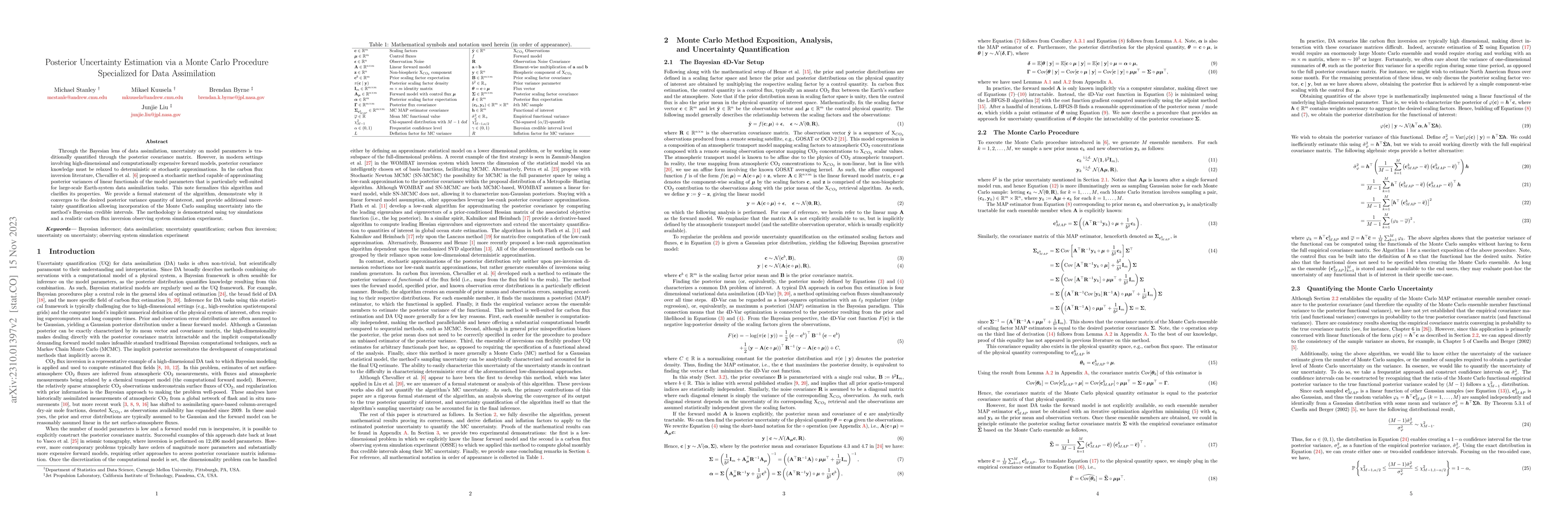 Thumbnail for Posterior Uncertainty Estimation via a Monte Carlo Procedure Specialized
  for Data Assimilation