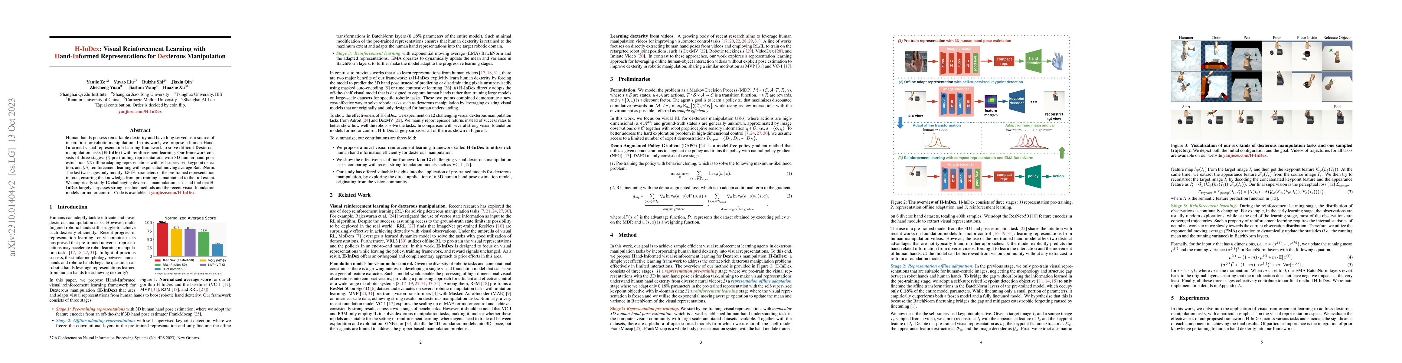 Thumbnail for H-InDex: Visual Reinforcement Learning with Hand-Informed
  Representations for Dexterous Manipulation