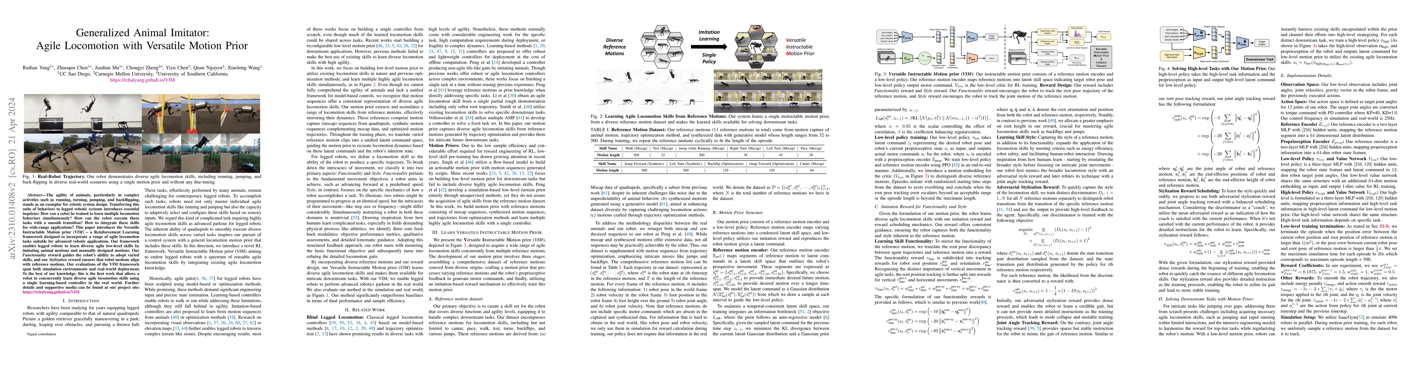 Thumbnail for Generalized Animal Imitator: Agile Locomotion with Versatile Motion
  Prior