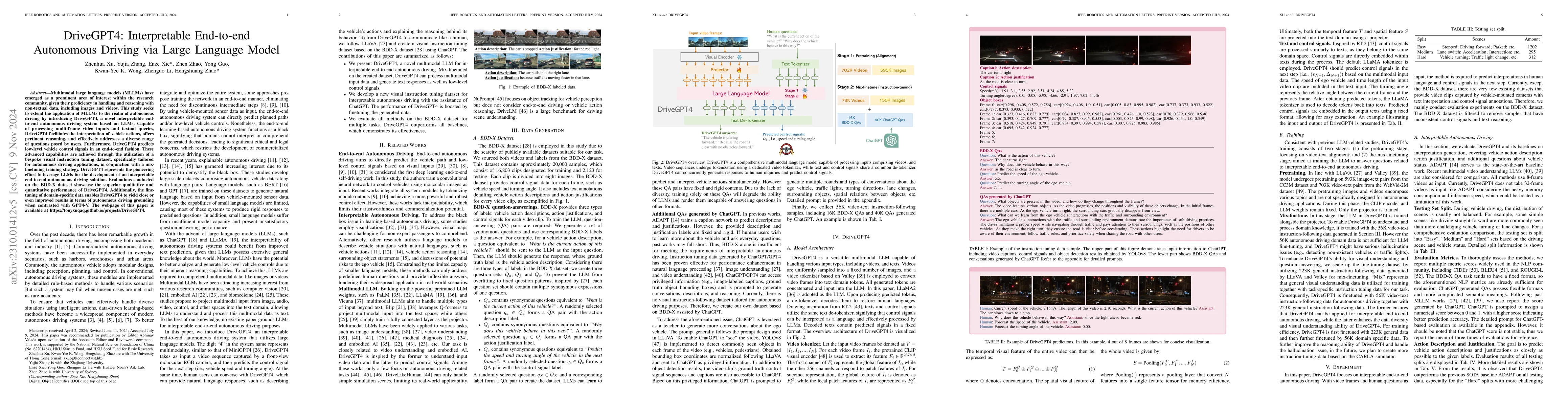 Thumbnail for DriveGPT4: Interpretable End-to-end Autonomous Driving via Large
  Language Model