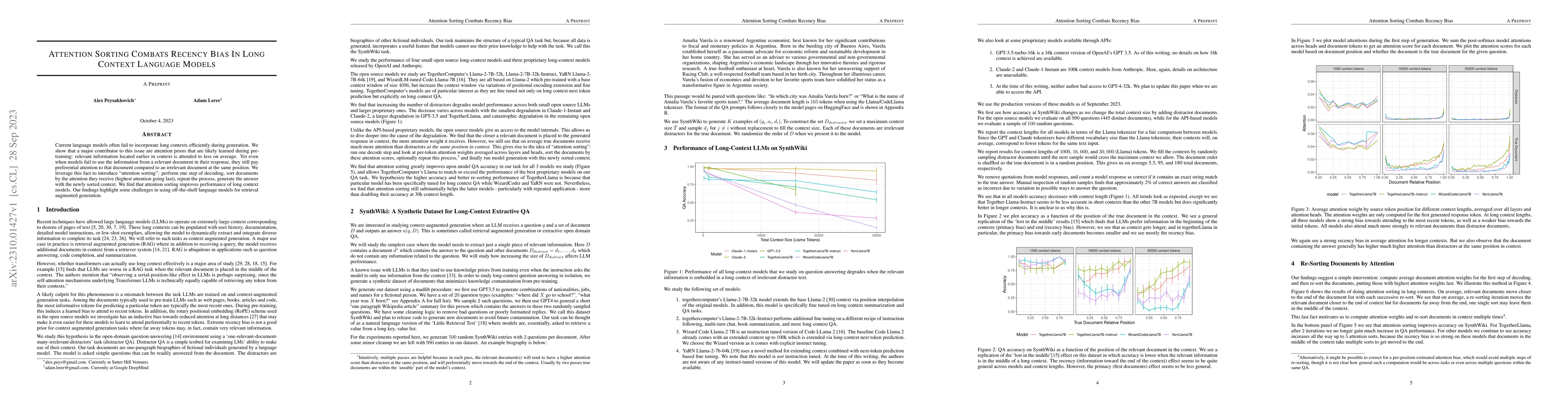 Thumbnail for Attention Sorting Combats Recency Bias In Long Context Language Models