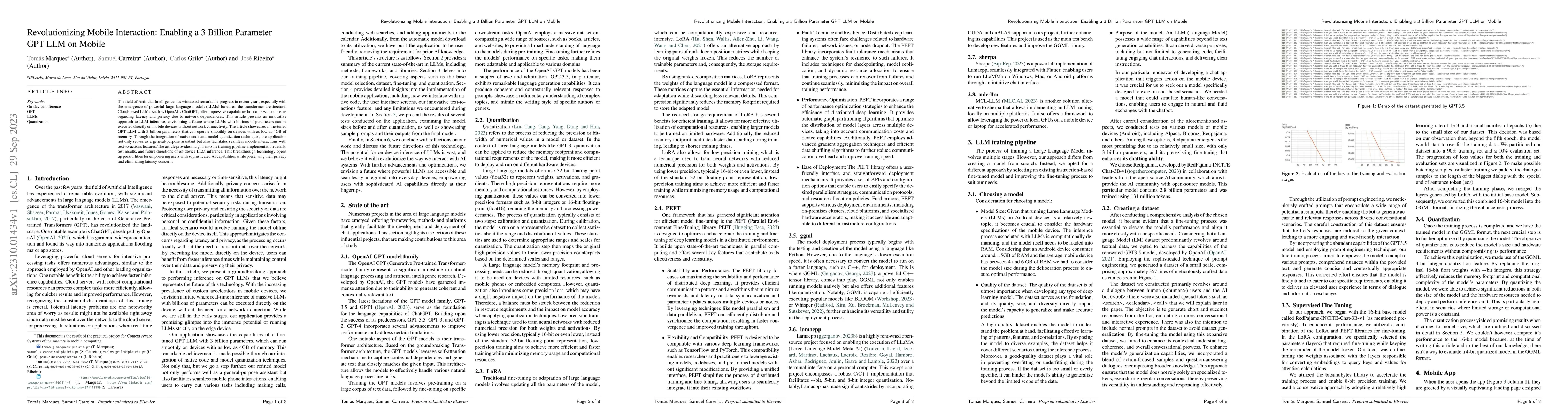 Thumbnail for Revolutionizing Mobile Interaction: Enabling a 3 Billion Parameter GPT
  LLM on Mobile