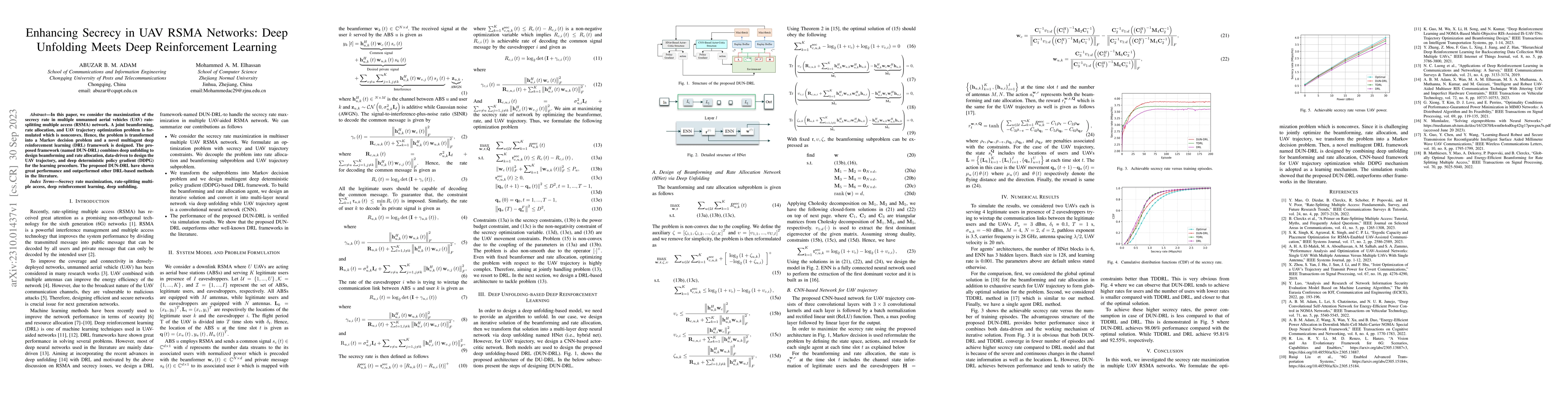 Thumbnail for Enhancing Secrecy in UAV RSMA Networks: Deep Unfolding Meets Deep
  Reinforcement Learning