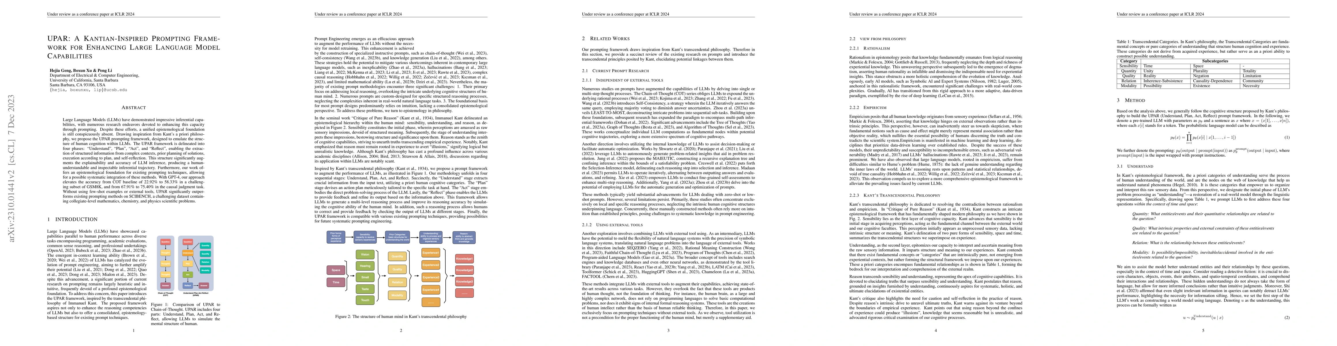 Thumbnail for UPAR: A Kantian-Inspired Prompting Framework for Enhancing Large
  Language Model Capabilities