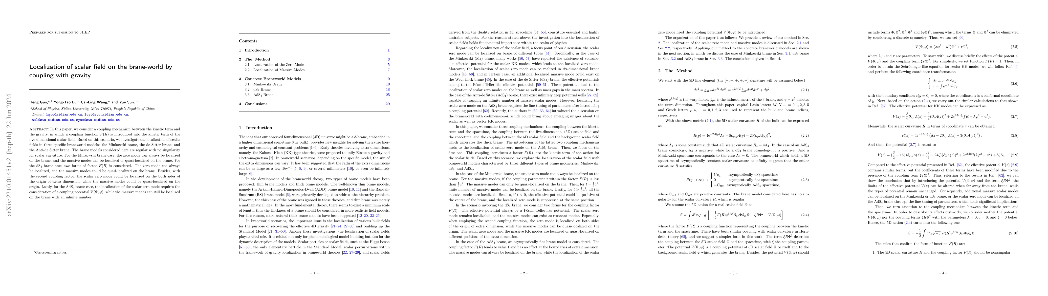 Thumbnail for Localization of scalar field on the brane-world by coupling with gravity