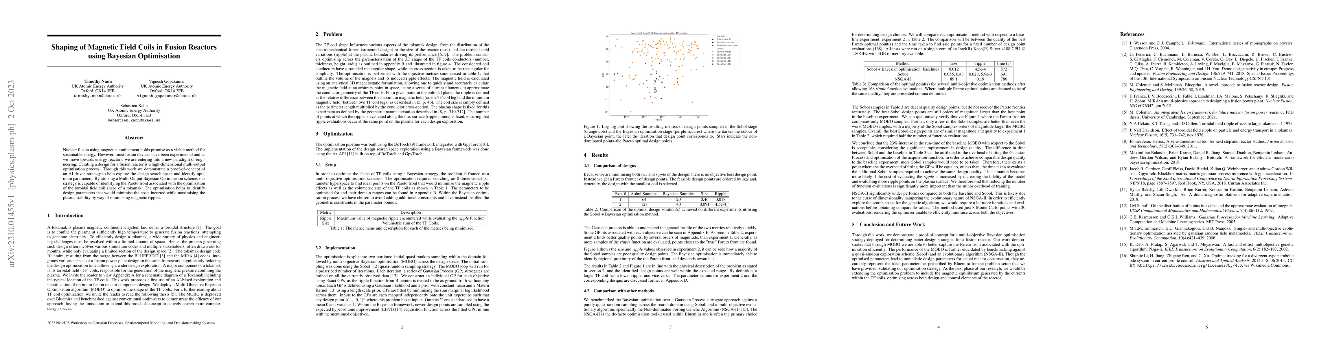 Thumbnail for Shaping of Magnetic Field Coils in Fusion Reactors using Bayesian
  Optimisation