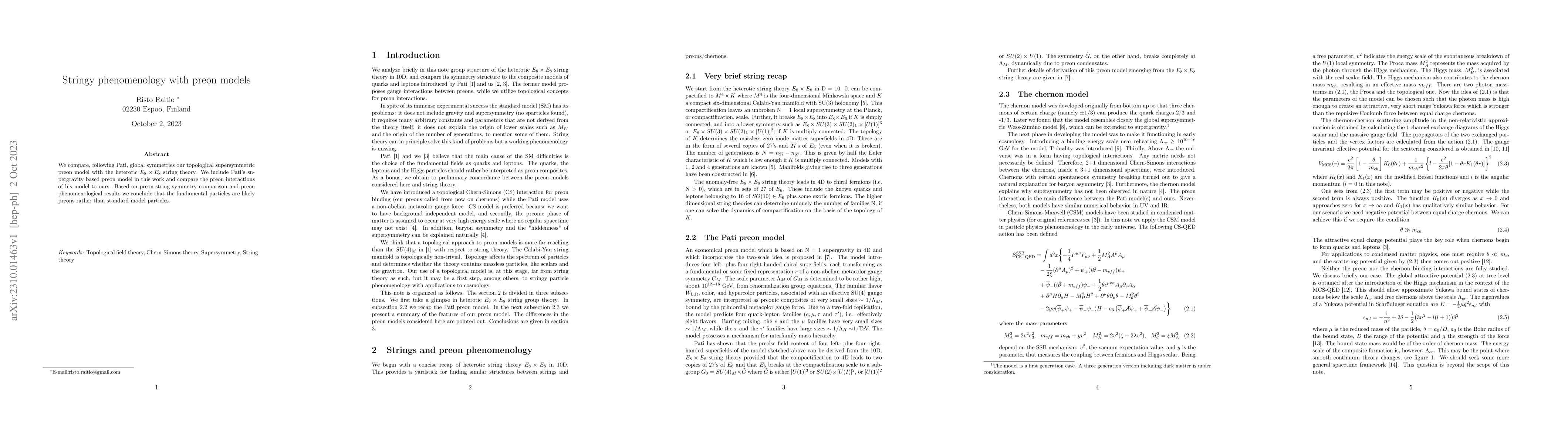 Thumbnail for Stringy phenomenology with preon models