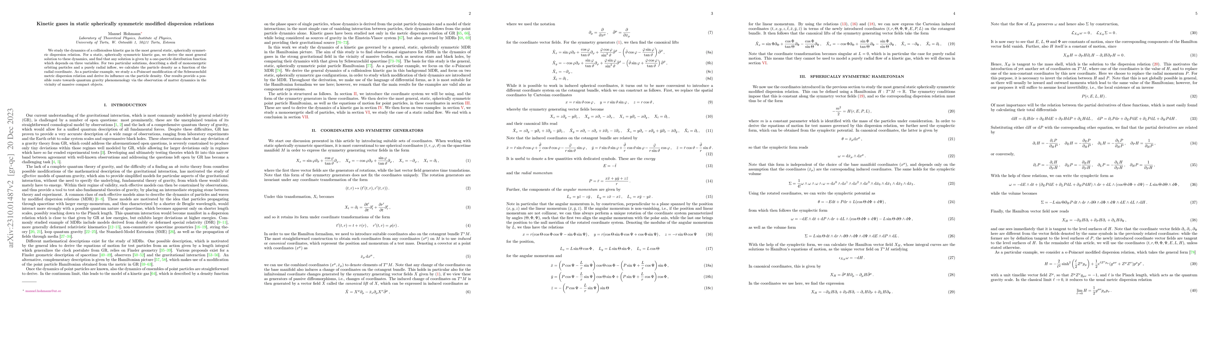Thumbnail for Kinetic gases in static spherically symmetric modified dispersion
  relations