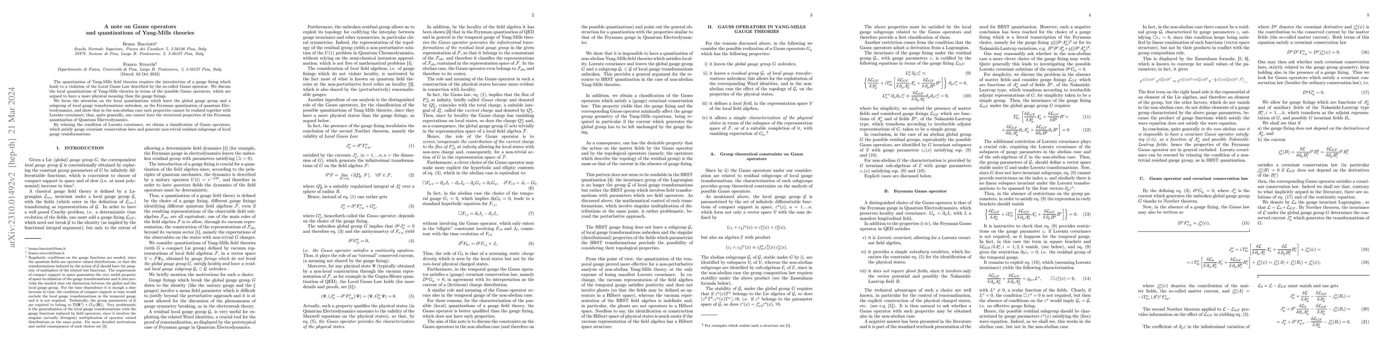 Thumbnail for A note on Gauss operators and quantizations of Yang-Mills theories