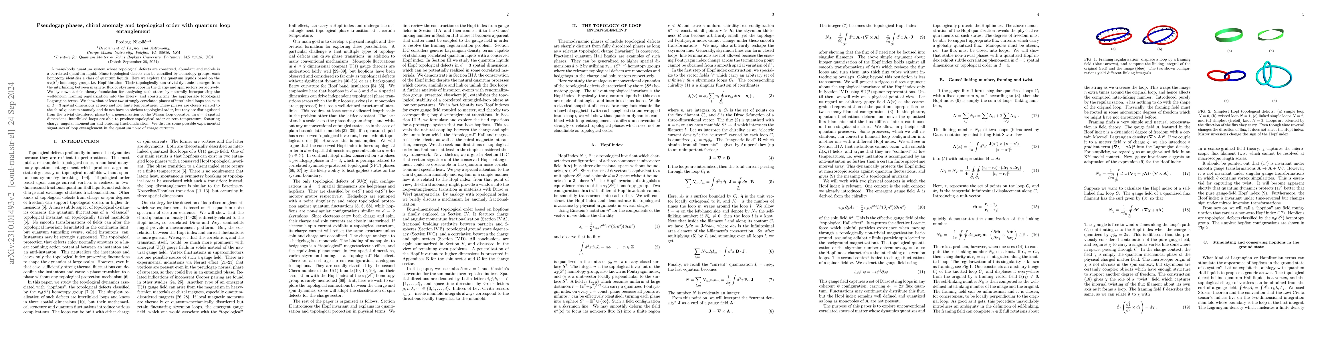 Thumbnail for Pseudogap phases, chiral anomaly and topological order with quantum loop
  entanglement