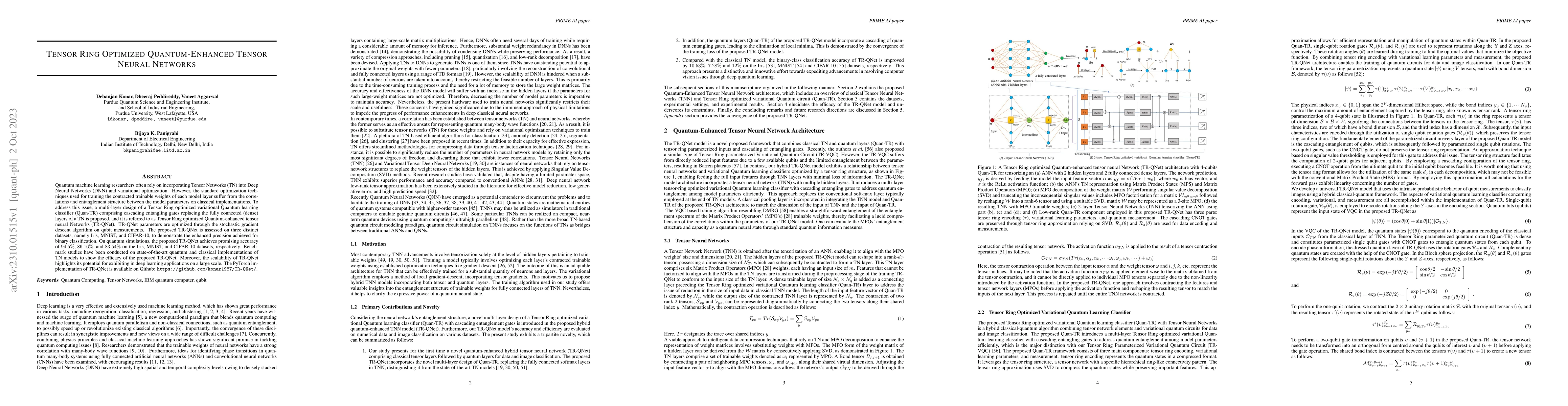 Thumbnail for Tensor Ring Optimized Quantum-Enhanced Tensor Neural Networks