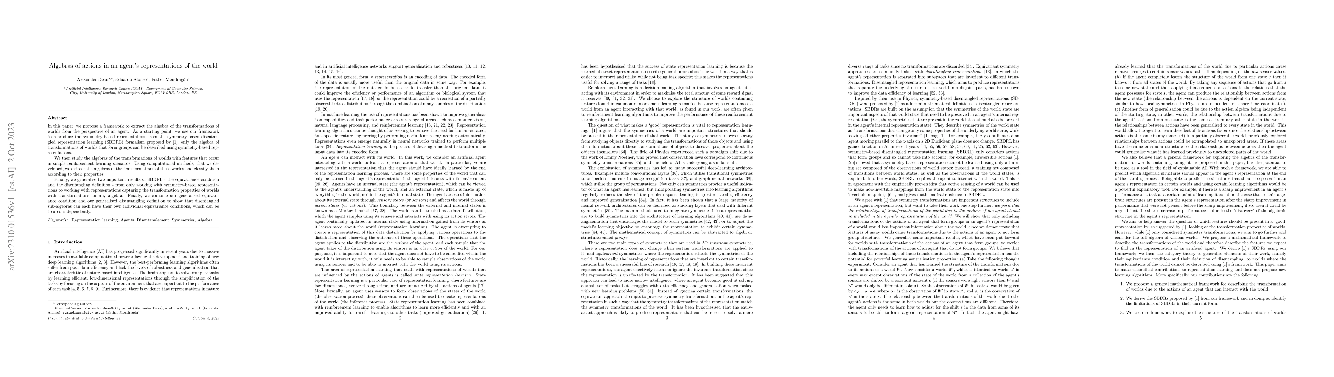 Thumbnail for Algebras of actions in an agent's representations of the world