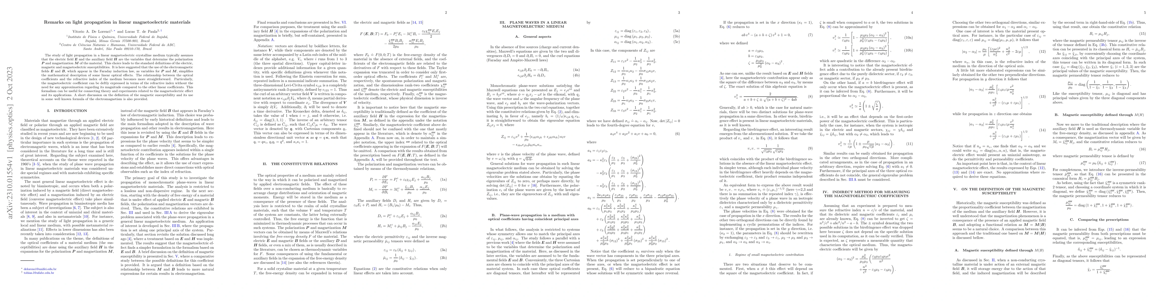 Thumbnail for Remarks on light propagation in linear magnetoelectric materials