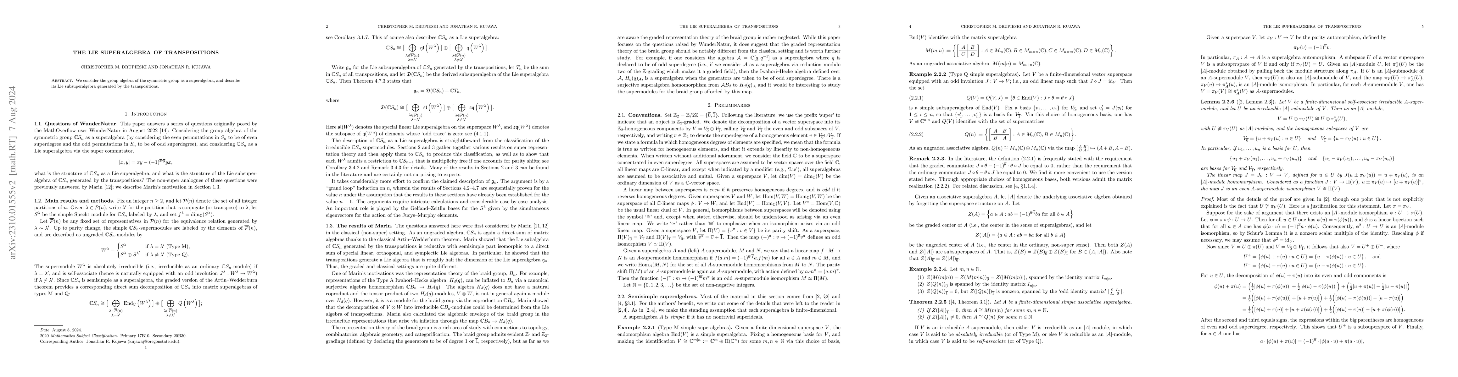 Thumbnail for The Lie superalgebra of transpositions