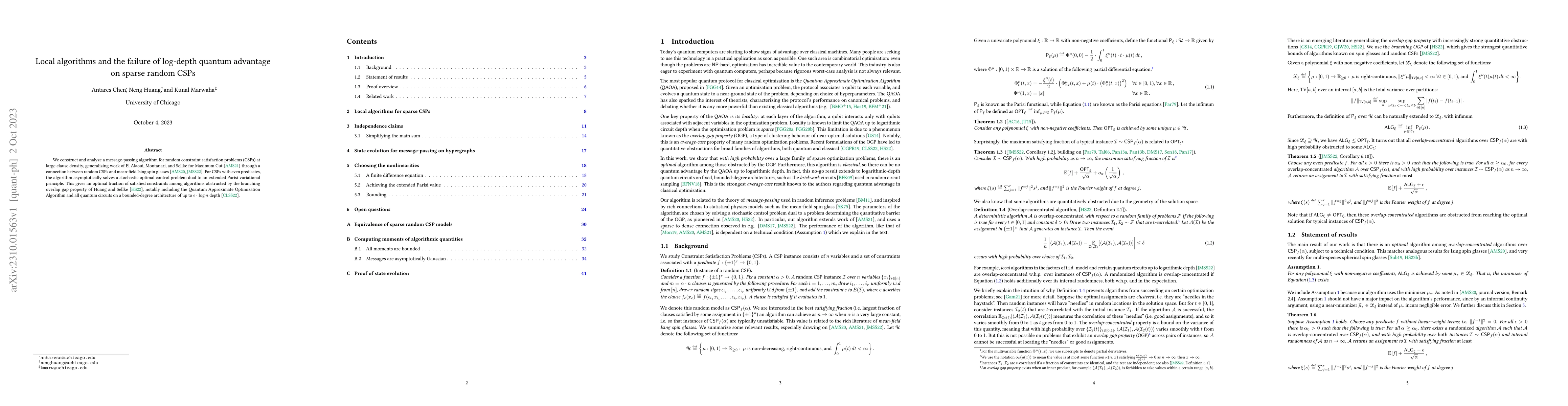 Thumbnail for Local algorithms and the failure of log-depth quantum advantage on
  sparse random CSPs