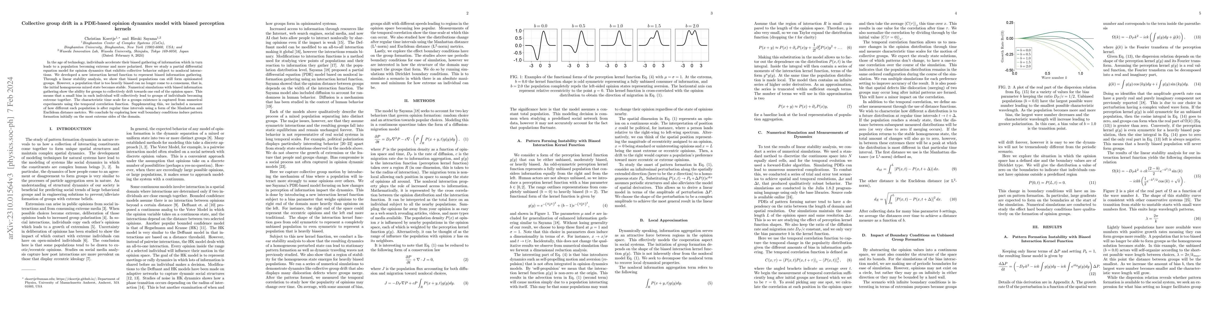 Thumbnail for Collective group drift in a PDE-based opinion dynamics model with biased
  perception kernels