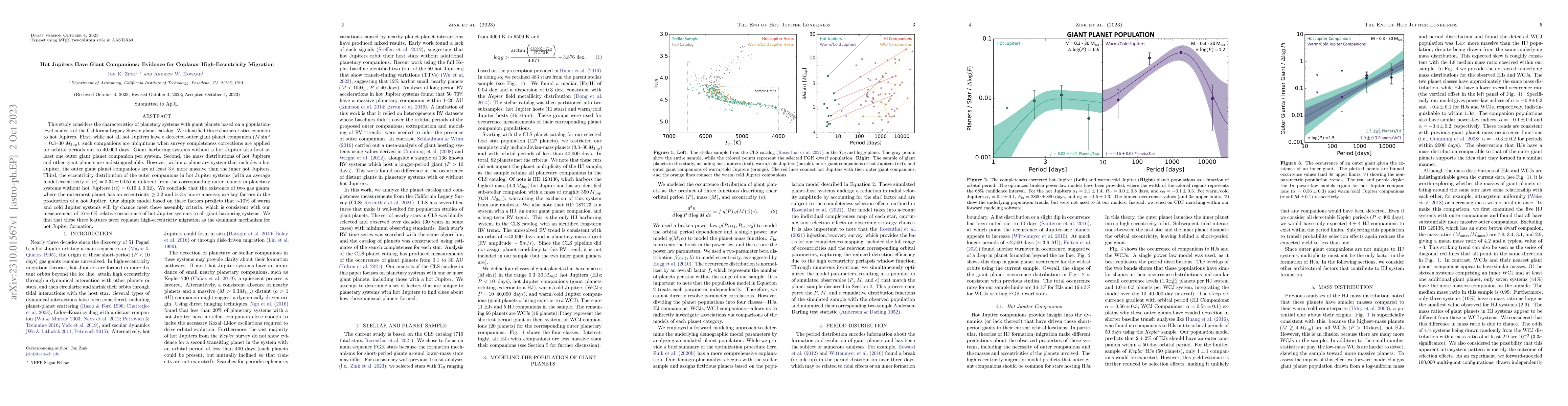 Thumbnail for Hot Jupiters Have Giant Companions: Evidence for Coplanar
  High-Eccentricity Migration