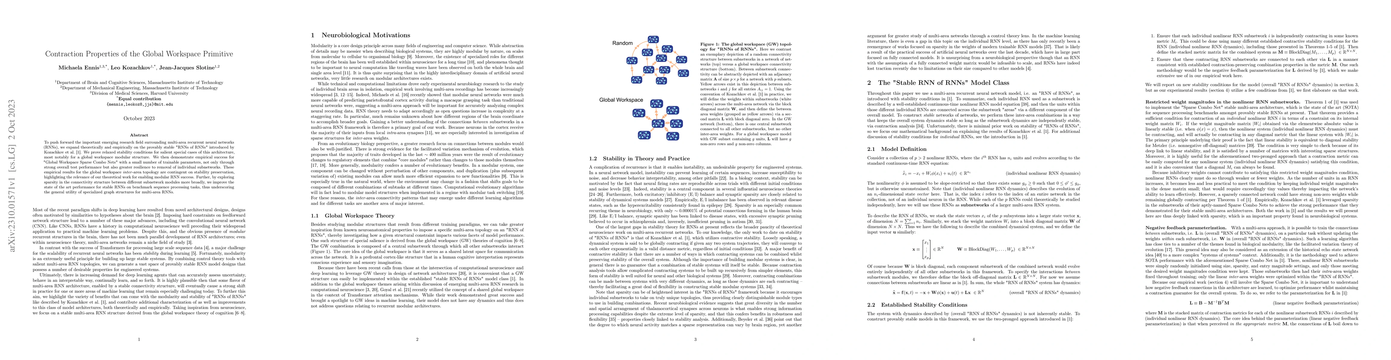 Thumbnail for Contraction Properties of the Global Workspace Primitive