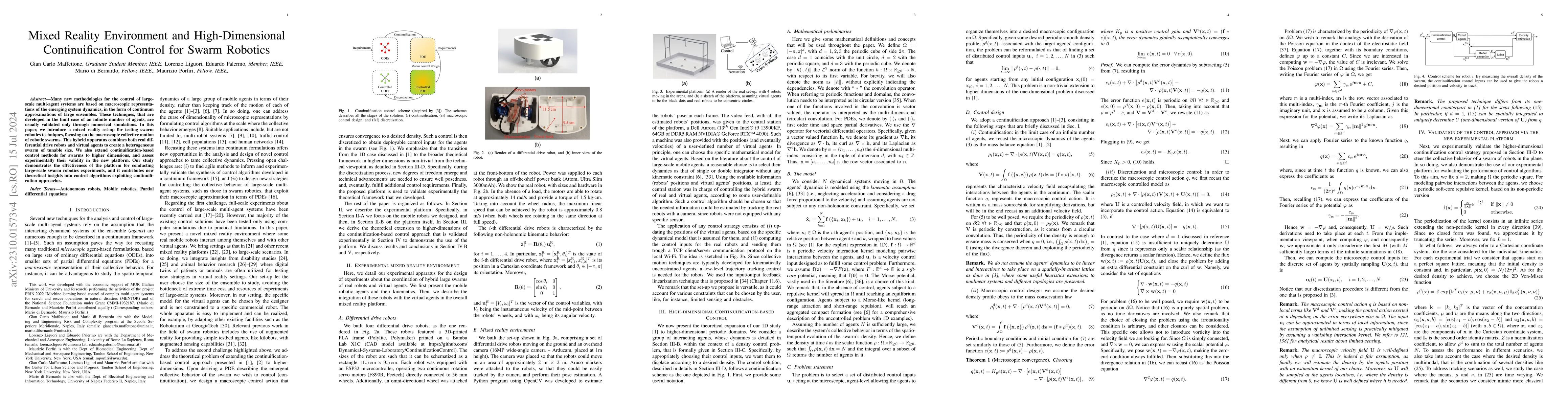 Thumbnail for Mixed Reality Environment and High-Dimensional Continuification Control
  for Swarm Robotics