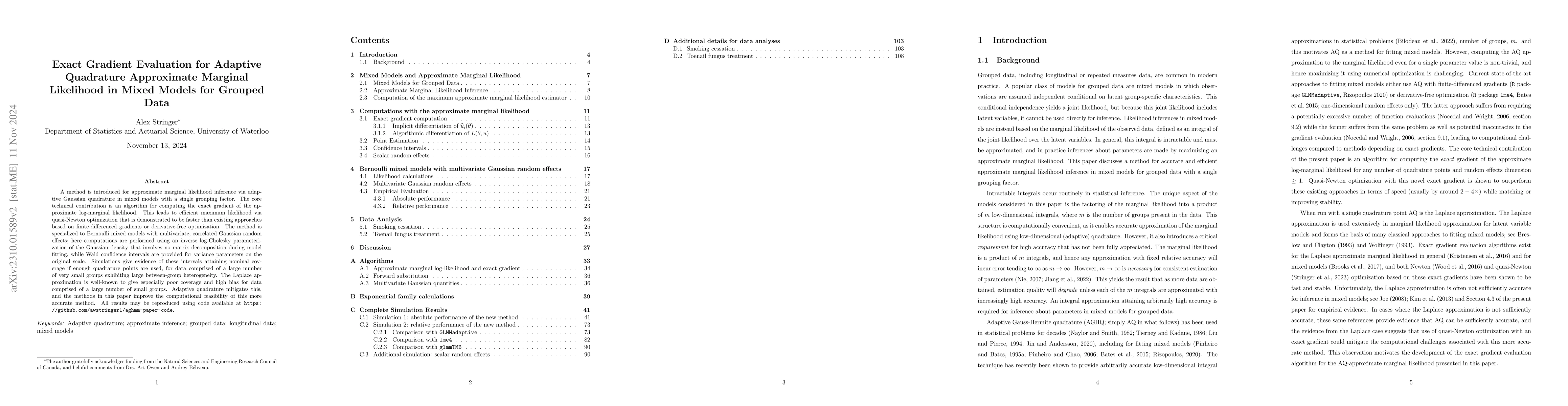 Thumbnail for Approximate Marginal Likelihood Inference in Mixed Models for Grouped
  Data