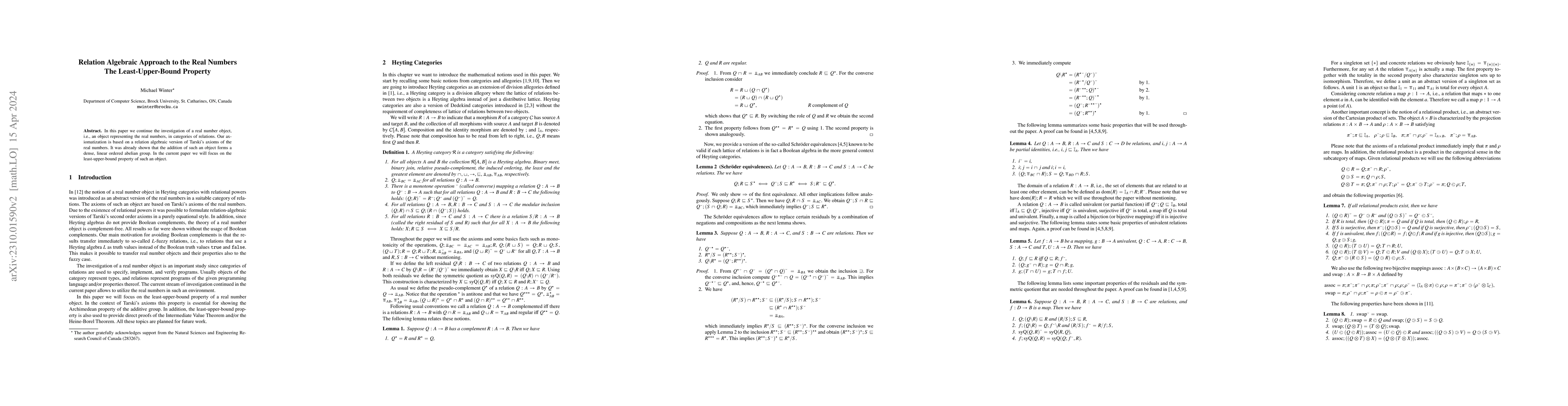Thumbnail for Relational Algebraic Approach to the Real Numbers: The Least-Upper-Bound
  Property