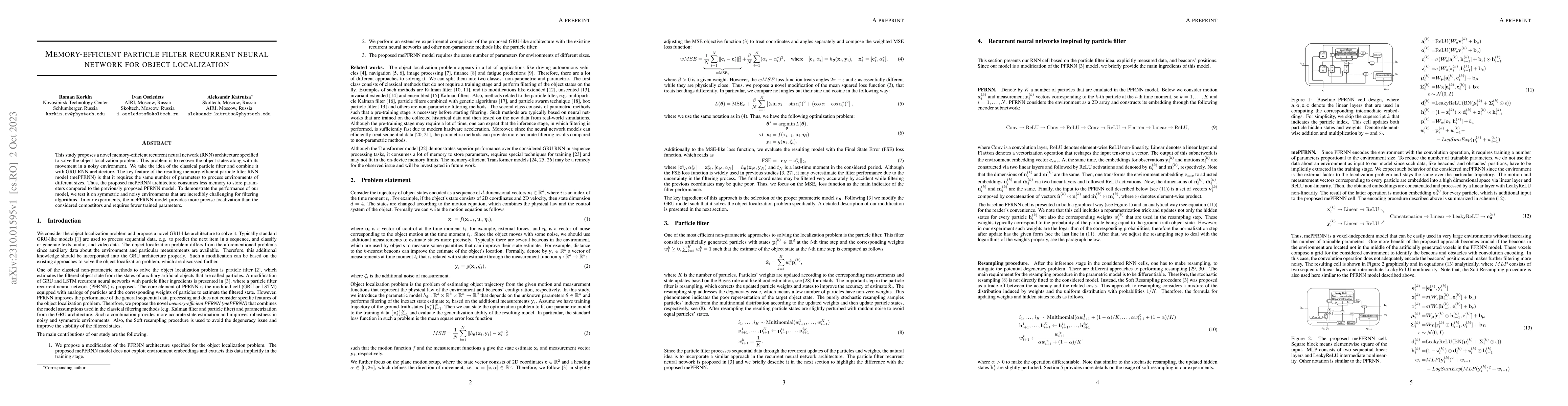 Thumbnail for Memory-efficient particle filter recurrent neural network for object
  localization