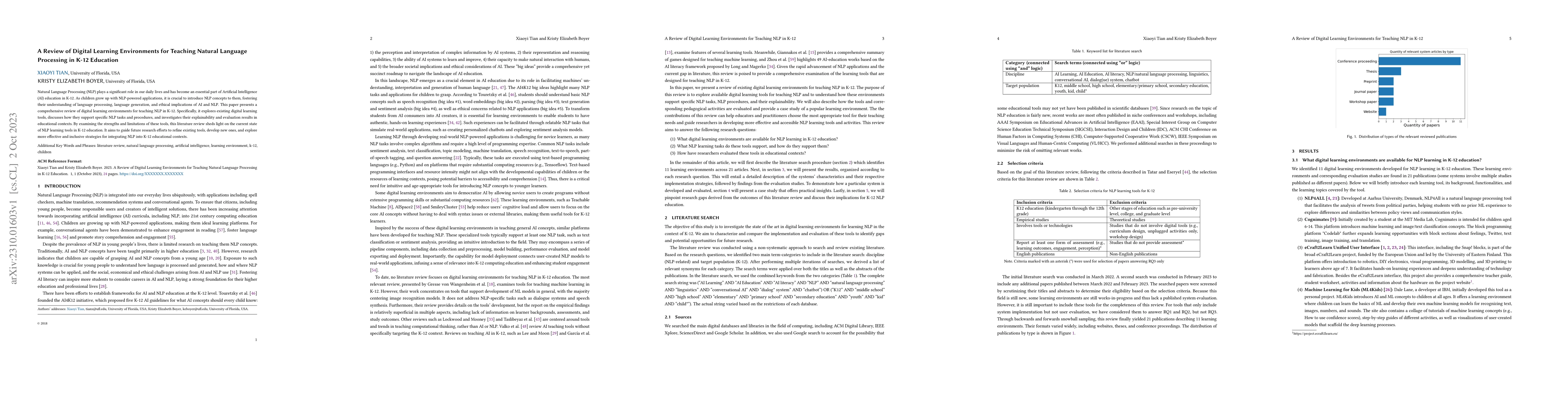 Thumbnail for A Review of Digital Learning Environments for Teaching Natural Language
  Processing in K-12 Education