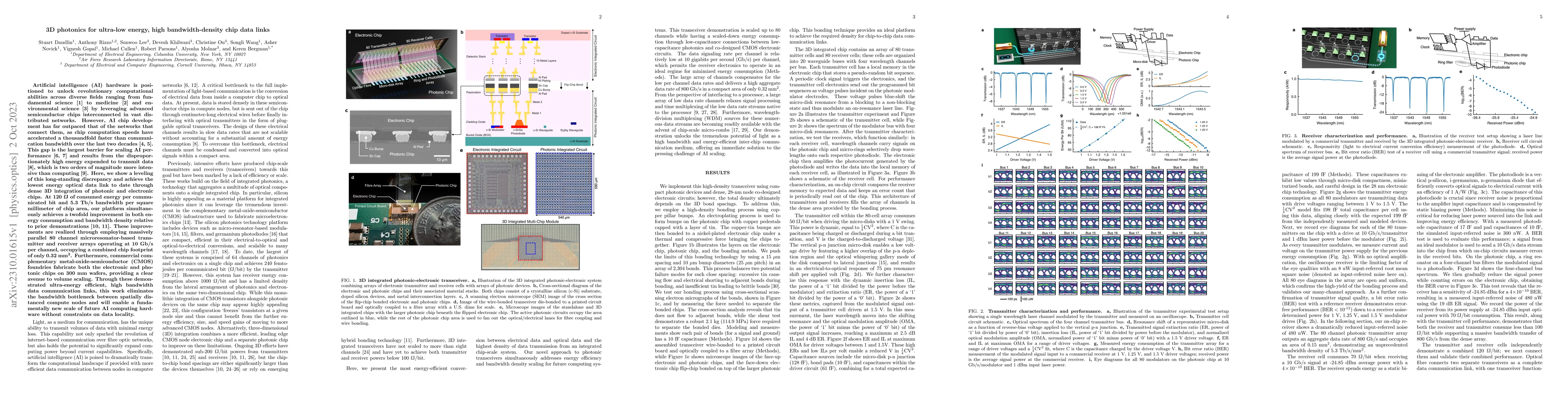 Thumbnail for 3D photonics for ultra-low energy, high bandwidth-density chip data
  links