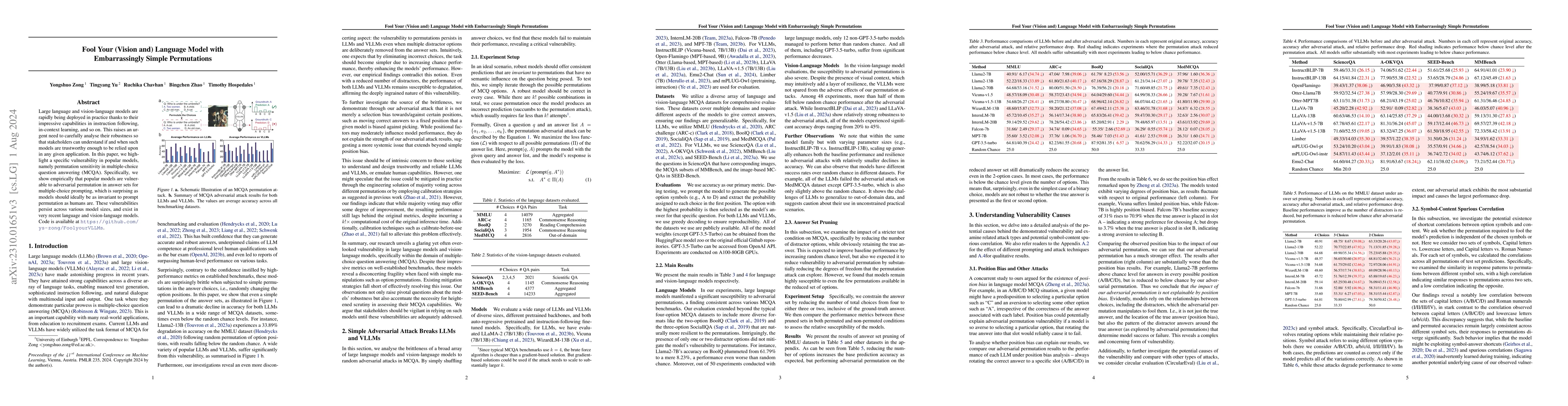 Thumbnail for Fool Your (Vision and) Language Model With Embarrassingly Simple
  Permutations