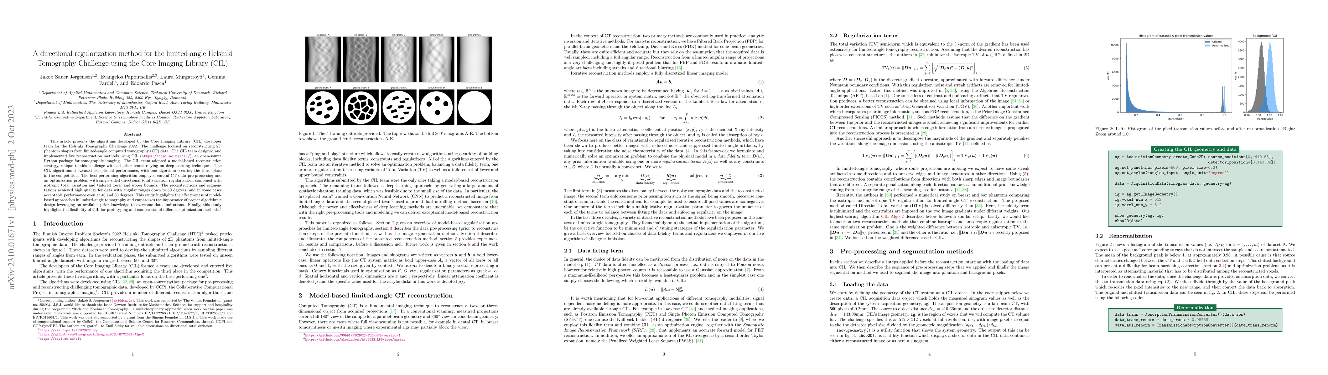 Thumbnail for A directional regularization method for the limited-angle Helsinki
  Tomography Challenge using the Core Imaging Library (CIL)
