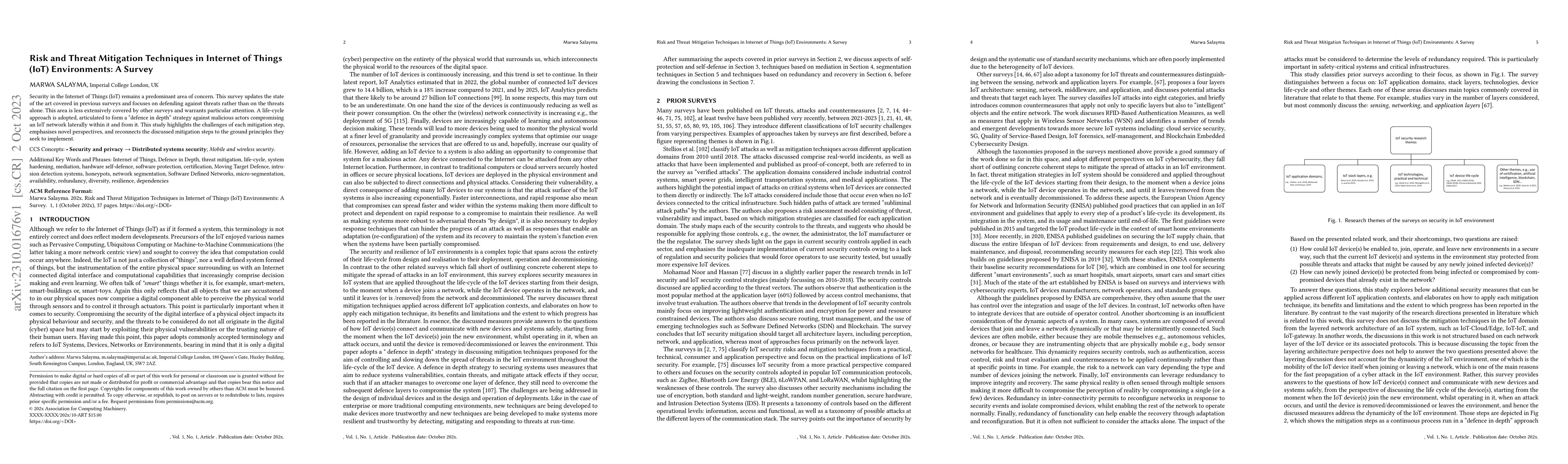 Thumbnail for Risk and Threat Mitigation Techniques in Internet of Things (IoT)
  Environments: A Survey