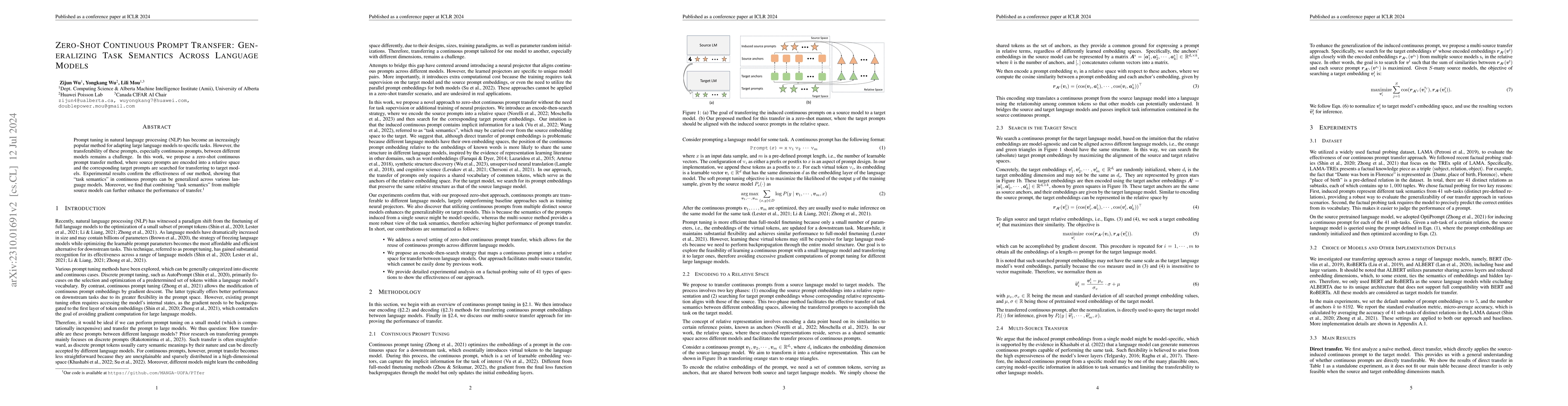 Thumbnail for Zero-Shot Continuous Prompt Transfer: Generalizing Task Semantics Across
  Language Models