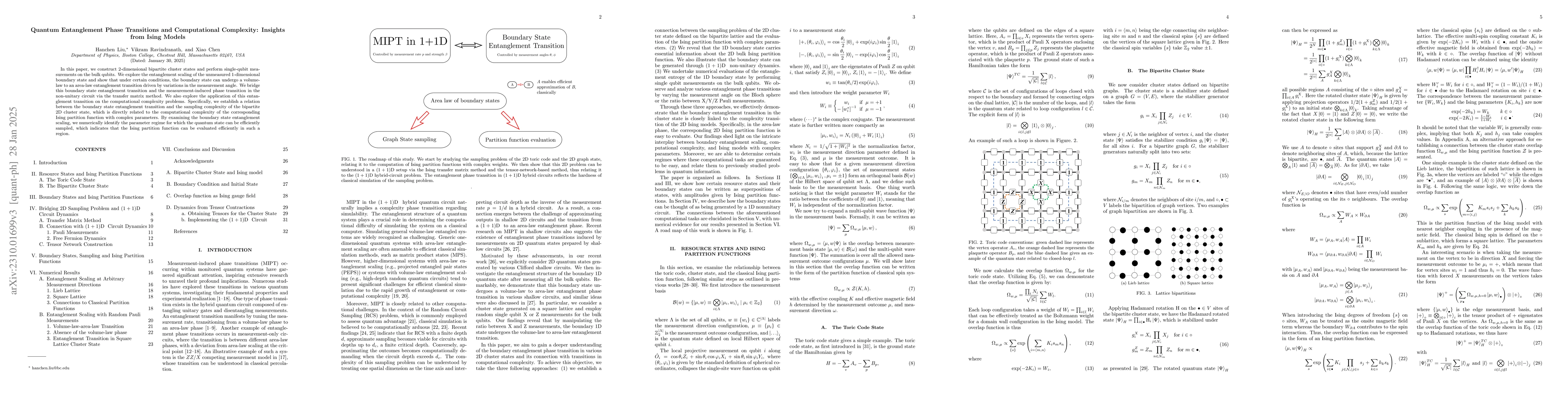 Thumbnail for Quantum Entanglement Phase Transitions and Computational Complexity:
  Insights from Ising Models