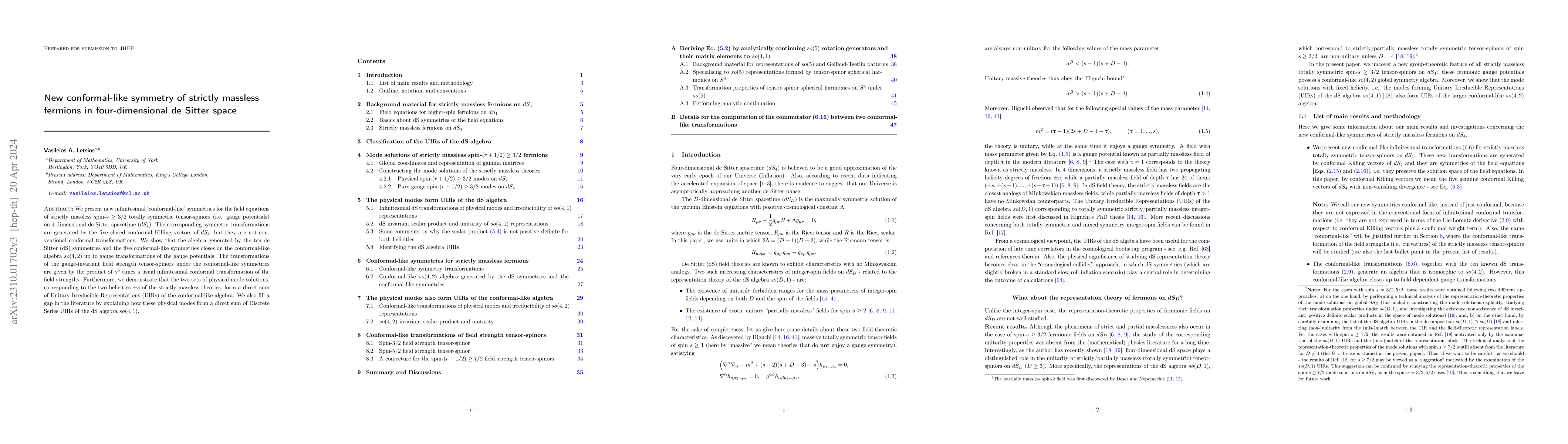 Thumbnail for New conformal-like symmetry of strictly massless fermions in
  four-dimensional de Sitter space