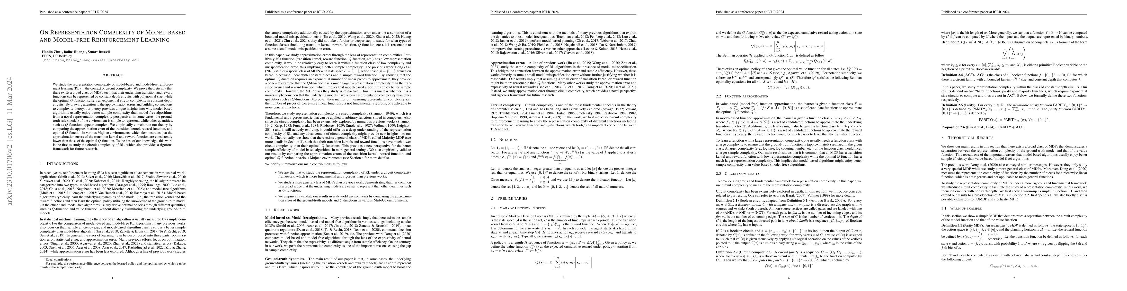 Thumbnail for On Representation Complexity of Model-based and Model-free Reinforcement
  Learning